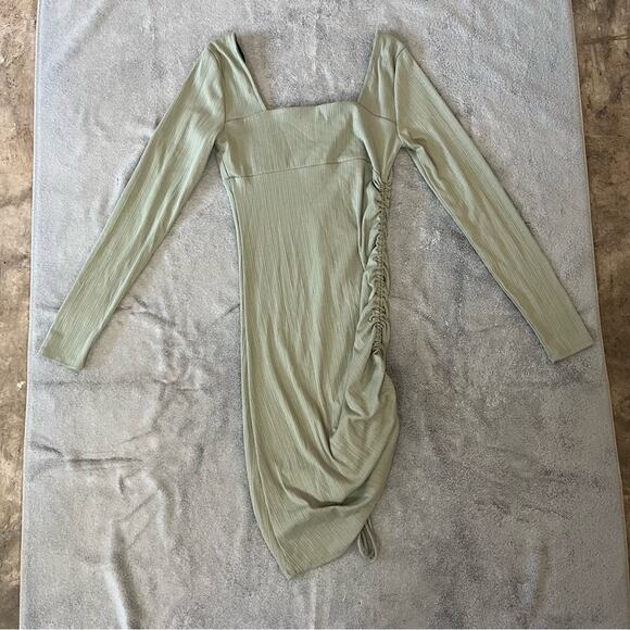 Forever 21 Sage Green Ruching Side Tie Long Sleeve Mini Dress Casual Size Small - Picture 13 of 13